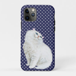 Persische Katze auf blauen und weißen Punkten Case-Mate iPhone Hülle