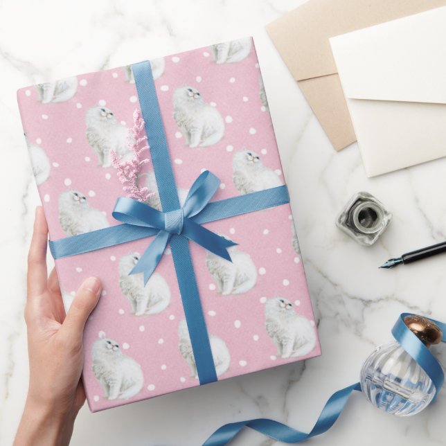 Persische Katze auf Punkten Geschenkpapier (Schenken)