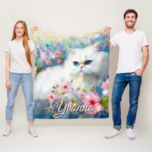 Persische Katze Blaue Augen in rosa Blumen Persona Fleecedecke