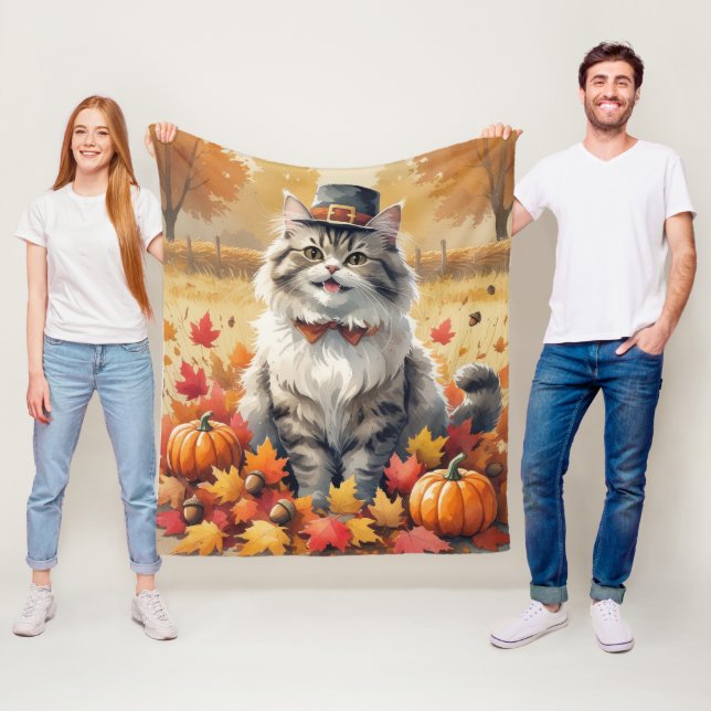Persische Katze im Herbst hinterlässt Erntedank Ku Fleecedecke (Beispiel)