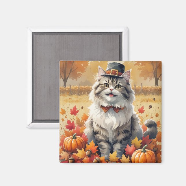 Persische Katze im Herbst hinterlässt Erntedank Ku Magnet (Vorderseite/Rückseite)