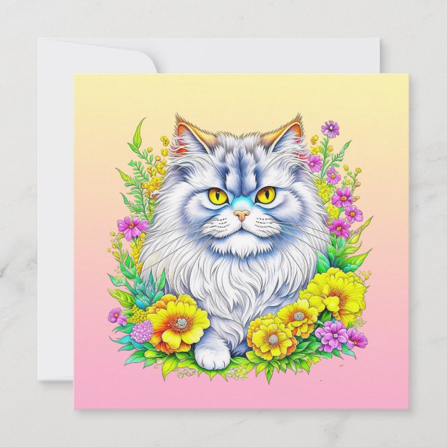 Persische Katze in Gelb und Rosa Blume Leere (Vorderseite)