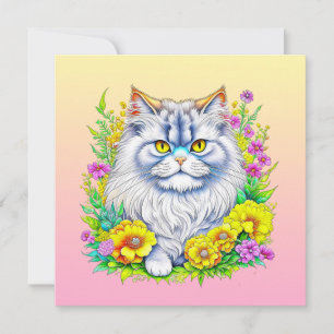 Persische Katze in Gelb und Rosa Blume Leere