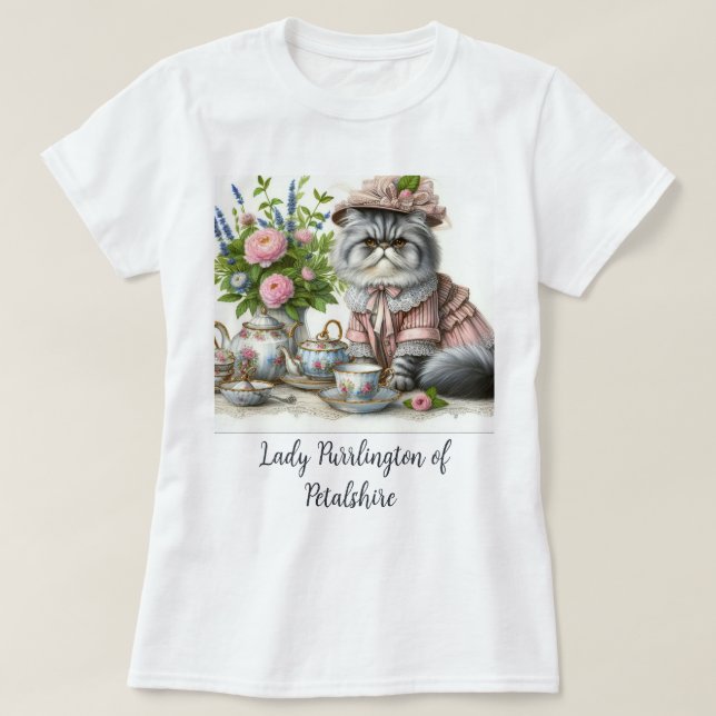 Persische Katze in Perlhut Perlen im Tee-Party T-Shirt (Design vorne)