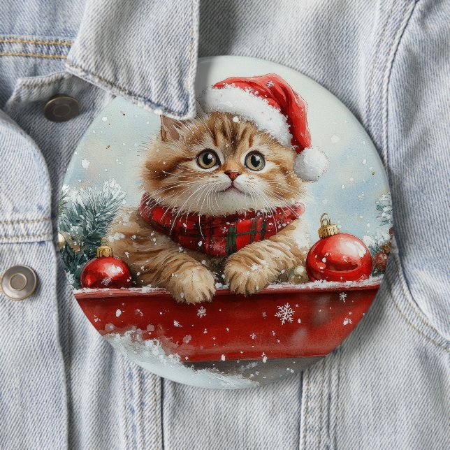 Persische Katze in Sledge Let it Schnee Weihnachte Button (Beispiel)