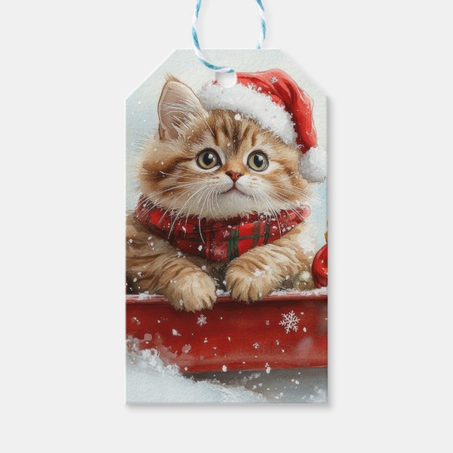 Persische Katze in Sledge Let it Schnee Weihnachte Geschenkanhänger (Vorderseite)