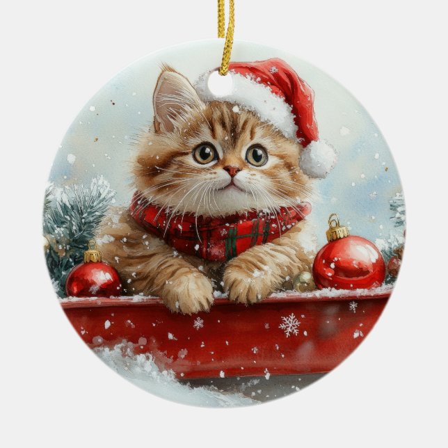Persische Katze in Sledge Let it Schnee Weihnachte Keramik Ornament (Vorne)