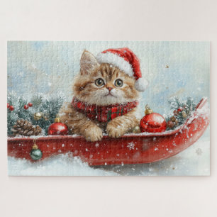 Persische Katze in Sledge Let it Schnee Weihnachte Puzzle