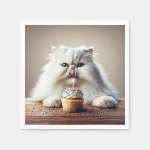 Persische Katze Licken Geburtstagskuchen Serviette
