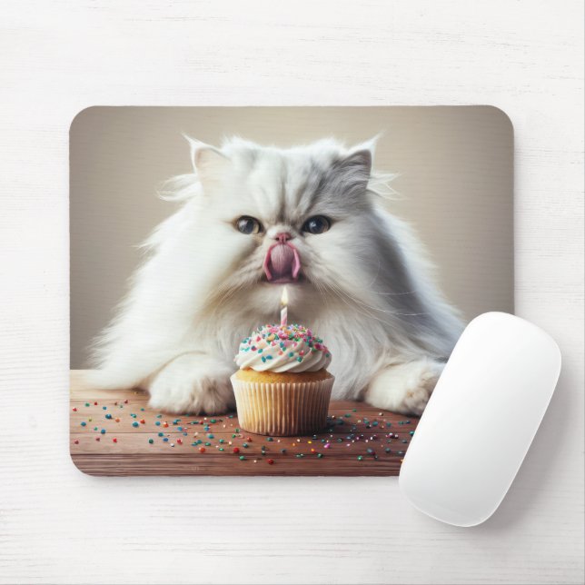 Persische Katze mit Geburtstagskuchen Mousepad (Mit Mouse)