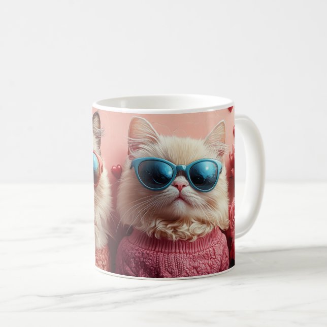 Persische Katze mit Herz-Rose Valentinstag Kaffeetasse (VorderseiteRechts)