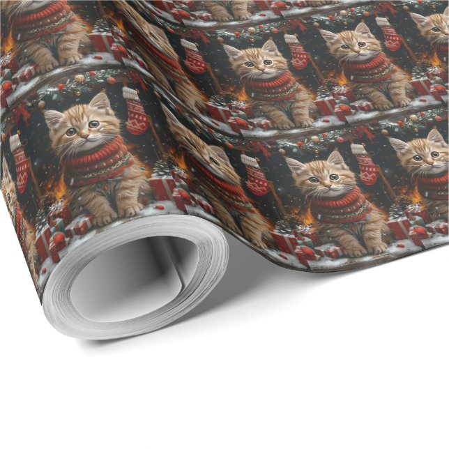 Persische Katze mit Weihnachtsgeschenken Kamin Geschenkpapier (Rolleneckpunkt)
