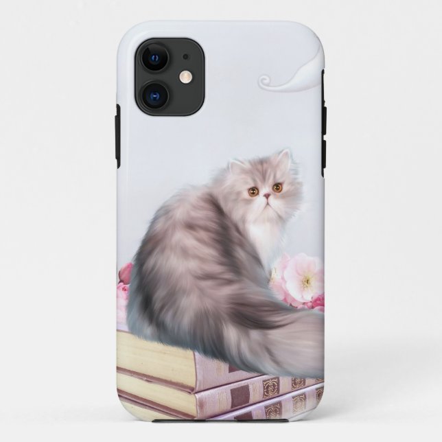 Persische Katze und Bücher Case-Mate iPhone Hülle (Rückseite)