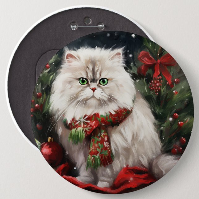 Persische Katze zu Schnee Weihnachten Button (Vorne & Hinten)