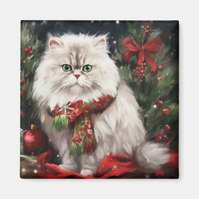 Persische Katze zu Schnee Weihnachten Magnet (Vorne)