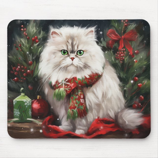 Persische Katze zu Schnee Weihnachten Mousepad (Vorne)