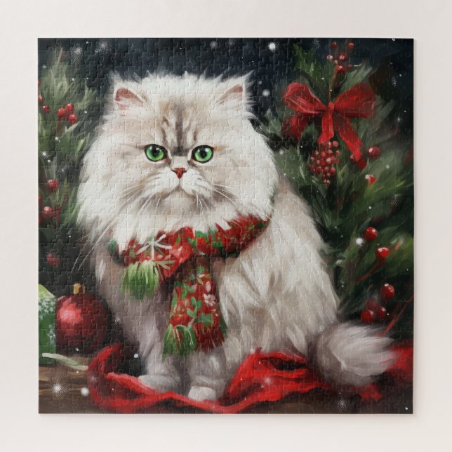 Persische Katze zu Schnee Weihnachten Puzzle (Vertikal)