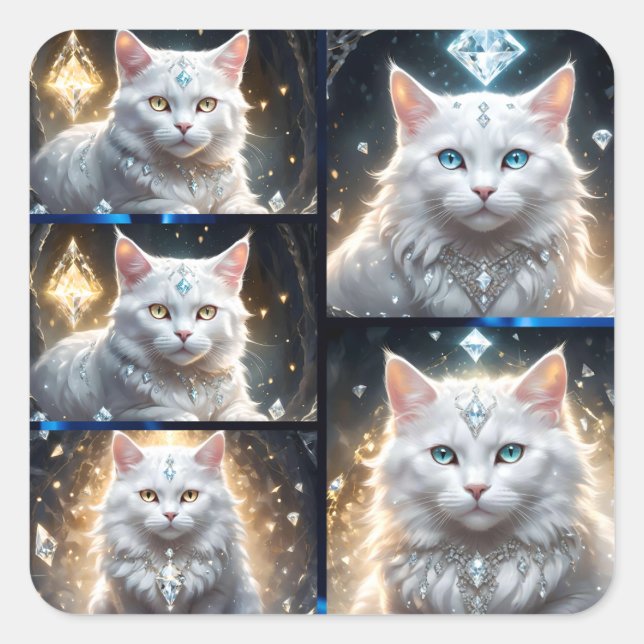 Persische Katzen, die Diamanten-FotoCollage tragen Quadratischer Aufkleber (Vorderseite)