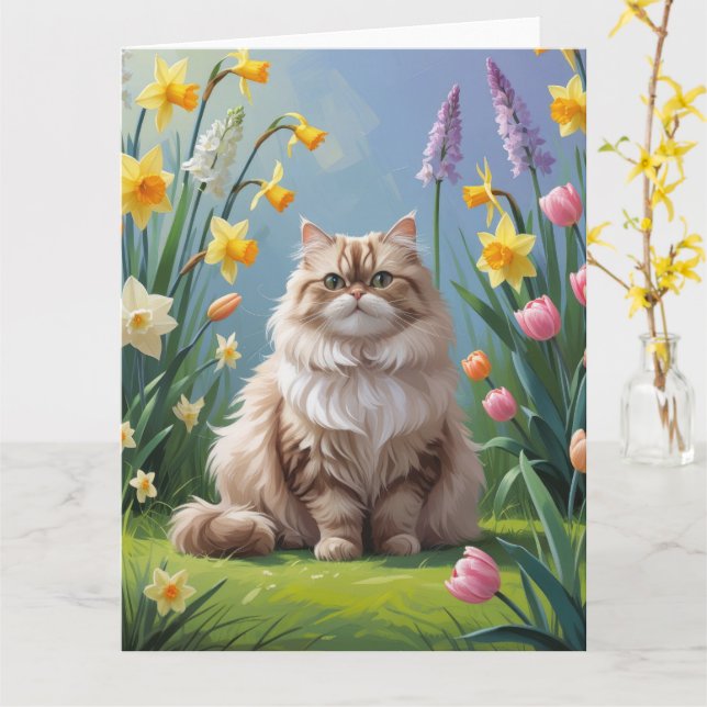 Persische Katzen Frühlingsblumen Malerei Karte (Gelbe Blume)