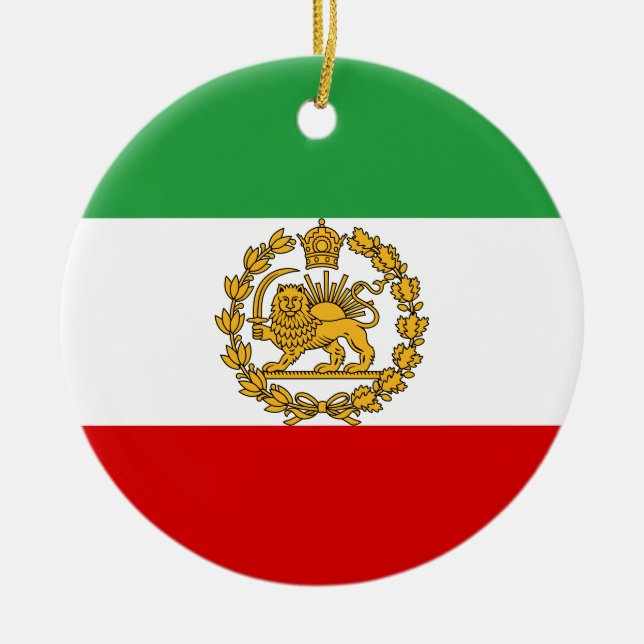 Persische Löwen und Sonnenflagge Krone Pahlavi Mon Keramik Ornament (Vorne)