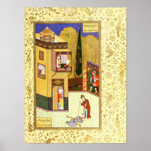 Persische Miniatur: Der Murde küsst die Feet des P Poster