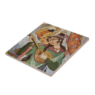 Persische Nymphe mit setar Fliese