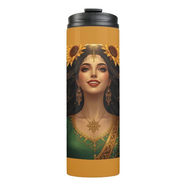 Persische Sonnenblumen-Damen-Tasse | Elegante Blum Thermosbecher (Vorderseite)