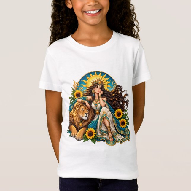 Persische Sonnengöttin und Löwe – August-Zodiac-Fa T-Shirt (Vorderseite)