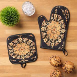 Persischer Antike, Türkischer Teppich Ofenhandschuh & Topflappen-Set