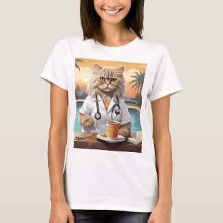 Persischer Cat Wearning Drink Coffee T-Shirt