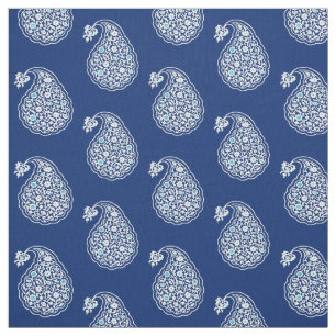 Persischer Fliesenpaisley - weiß auf Indigoblau Stoff