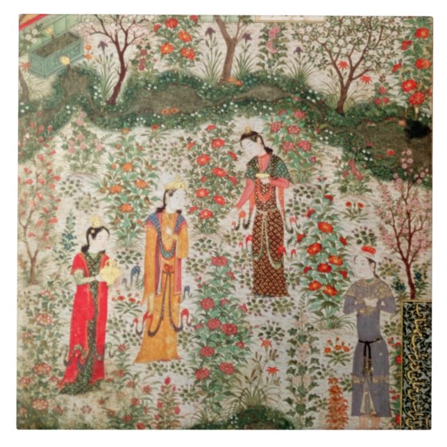 Persischer Garten, 15. Jahrhundert (w/c auf Fliese (Vorderseite)