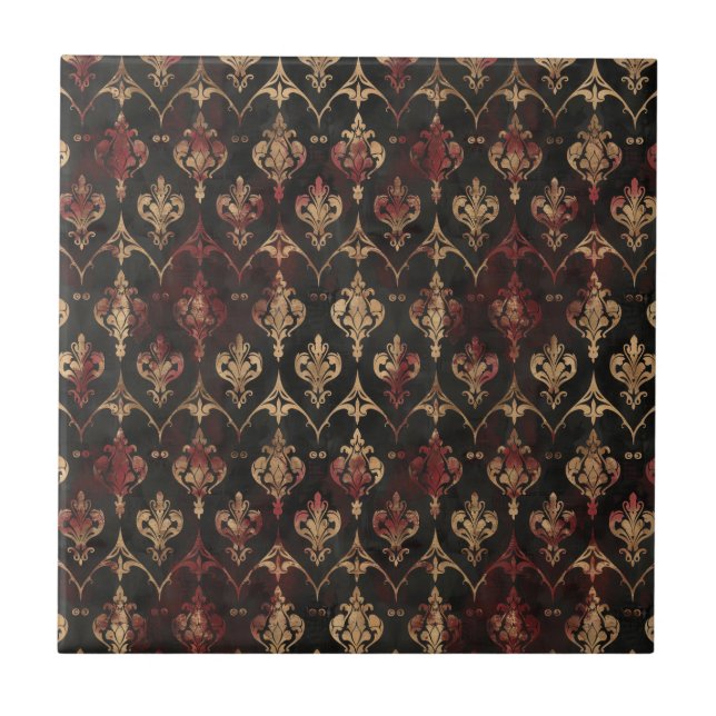 Persischer Gold Damask Noir Muster (5) Fliese (Vorderseite)