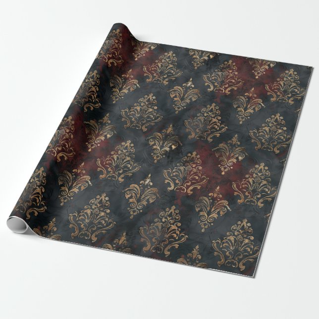 Persischer Gold Damast Noir Muster (2) Geschenkpapier (Ungerollt)