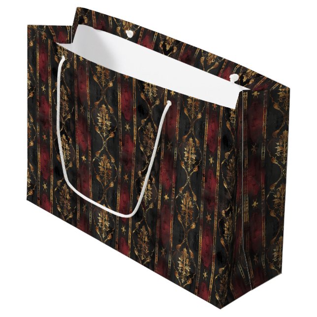 Persischer Gold Damast Noir Muster (2) Große Geschenktüte (Vorderseite Schrägansicht)