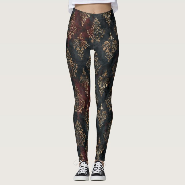 Persischer Gold Damast Noir Muster (2) Leggings (Vorderseite)