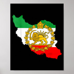 Persischer Löwe, Iran-Karte, iranische Flagge, Löw Poster