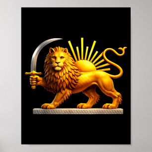 Persischer Löwe, iranische Flagge, Löwe & Sonnen-E Poster