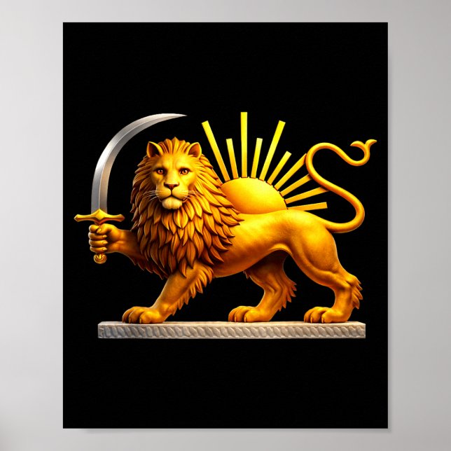Persischer Löwe, iranische Flagge, Löwe & Sonnen-E Poster (Vorne)