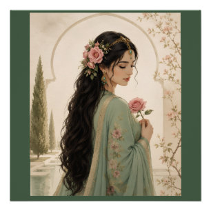 Persischer Rosen-Damenposter   Elegantes Smaragdpo Poster