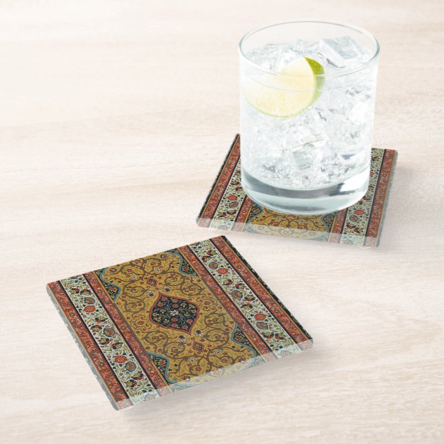 Persischer Teppichboden Elegantes Design Glasuntersetzer (Schrägansicht)