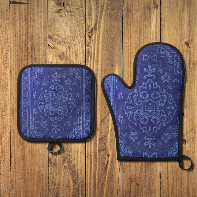 Persischer Teppichboden in blau Ofenhandschuh & Topflappen-Set (Von Creator hochgeladen)