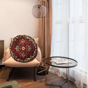 Persischer Teppichboden in dunkelrot und cremefarb Rundes Kissen