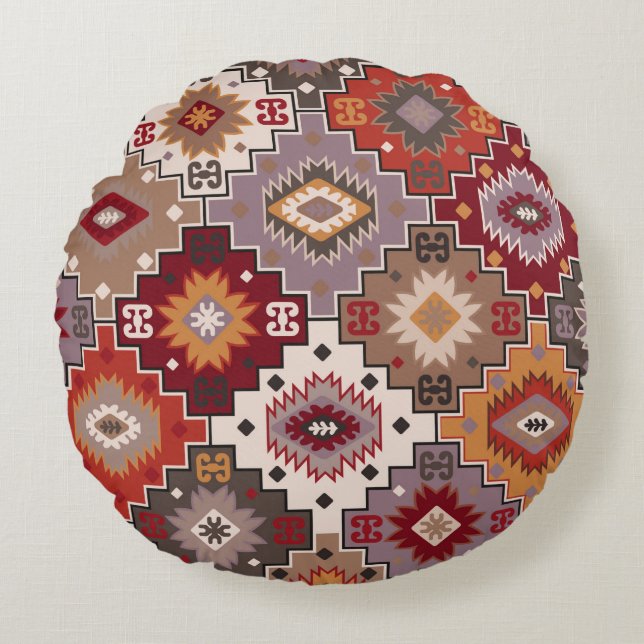 Persischer Teppichboden originelles Design, Stamme Rundes Kissen (Vorderseite)