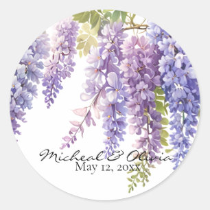 Persoanlize lila Aquarellwisteria Bloral Runder Aufkleber