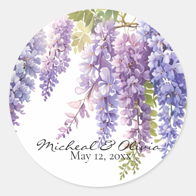 Persoanlize lila Aquarellwisteria Bloral Runder Aufkleber (Vorderseite)