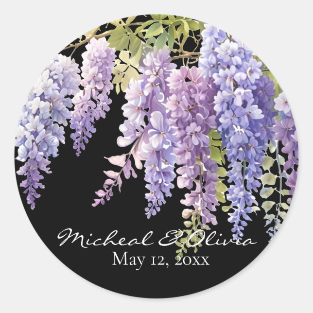 Persoanlize lila Aquarellwisteria Bloral Runder Aufkleber (Vorderseite)