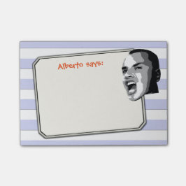 Person, die auf blauen Pastellstreifen irgendeine Post-it Klebezettel