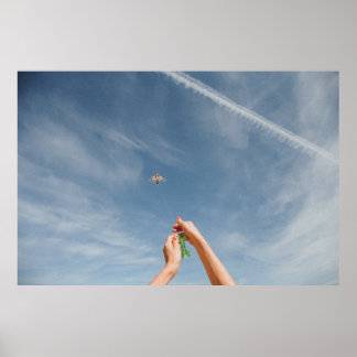 Person, die morgens Drachen fliegt Poster