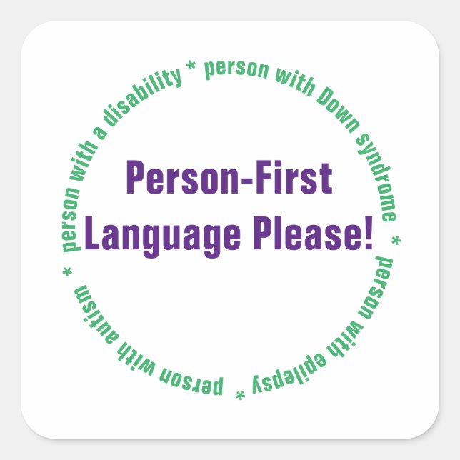 Person First Language Quadratischer Aufkleber (Vorderseite)